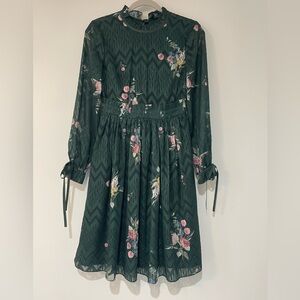 Ted Baker Sofiya Floral Ribbon Tie Dress in Dark Green